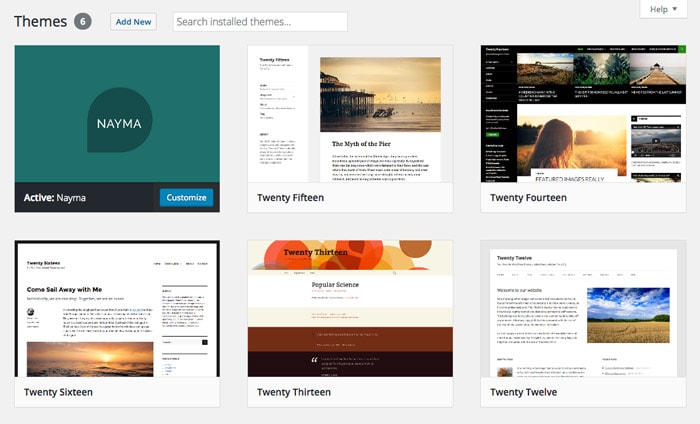 WordPress Themes Screen
